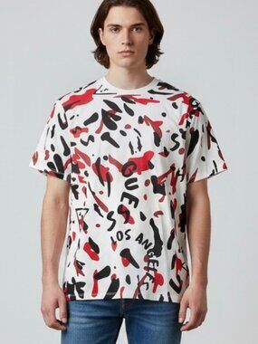 NEW Guess T-Shirt Men’s size Medium‎ Black Red Graffiti print NWT